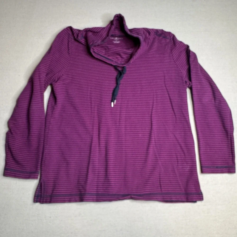 Karen Scott Sport Cowl-Neck Long-Sleeve‎ Knit Top Women's Large Striped Fuschia